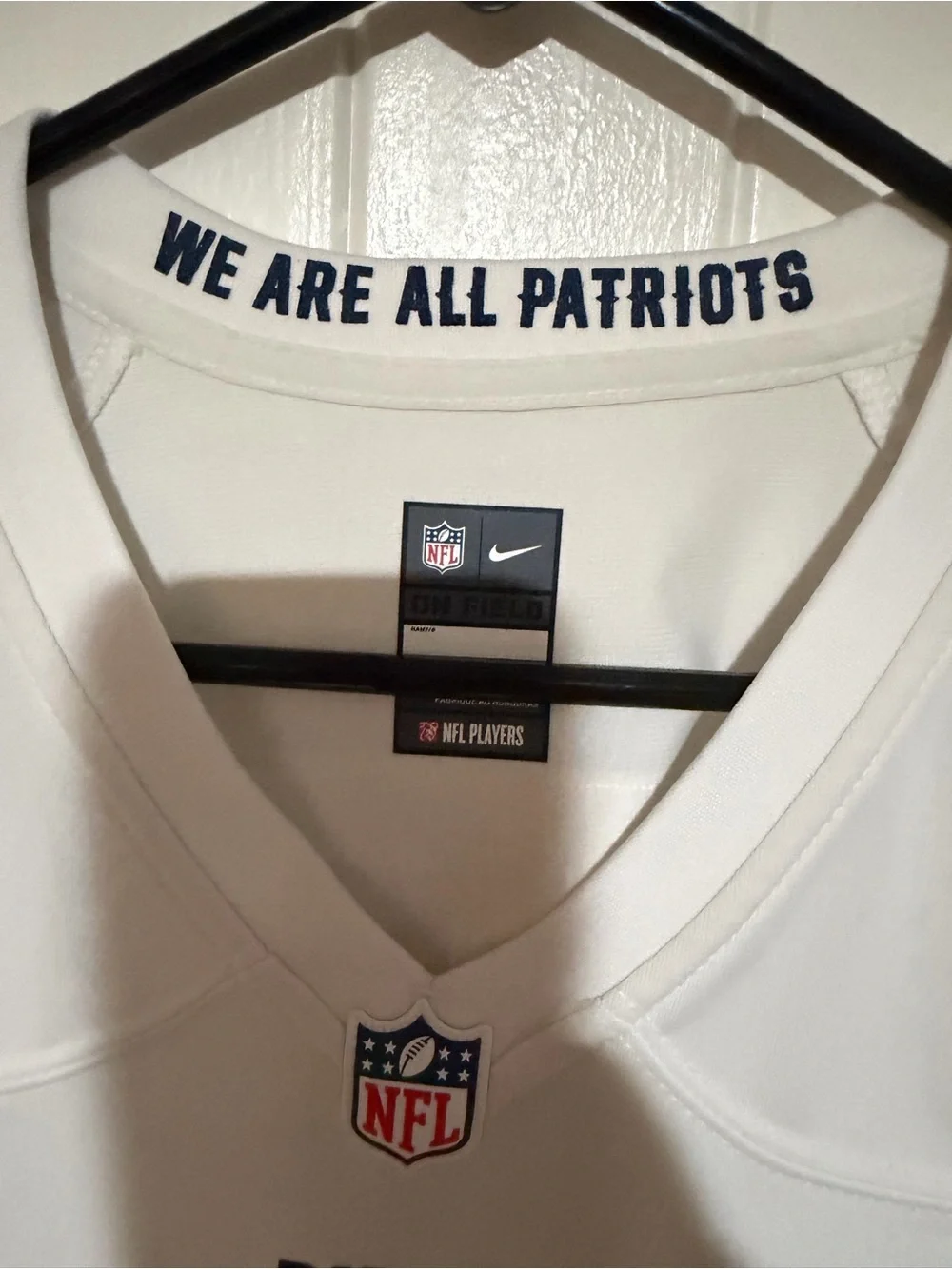 Wom Nike White New England Patriots #1 Football Jersey with Red & Blue Accents